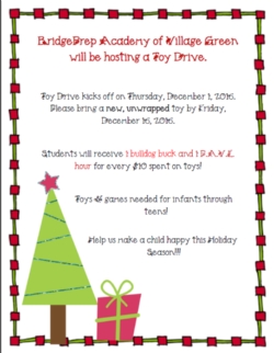 Toy Drive from 12/1/16 to 12/16/16